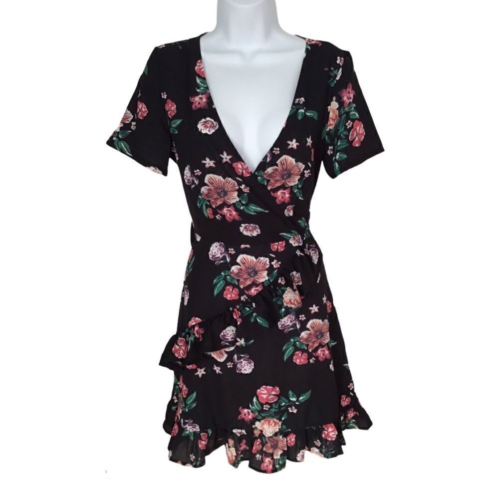 NWT Locryz  Black Women's  Floral Ruffle Baby Doll Spring Summer Flirty dress S